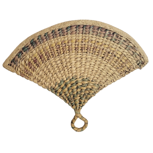 Bohemian Ethnic Wicker Straw Fan Wall Hanging Beachy - Picture 2 of 2